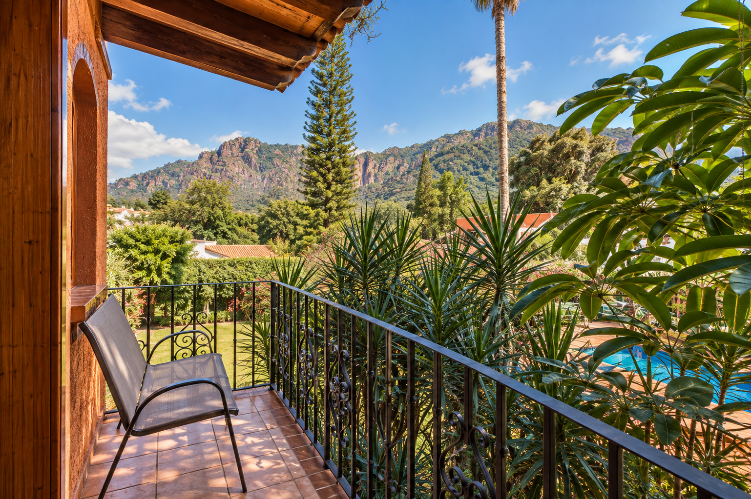 Balcony overlooking the retreat surroundings