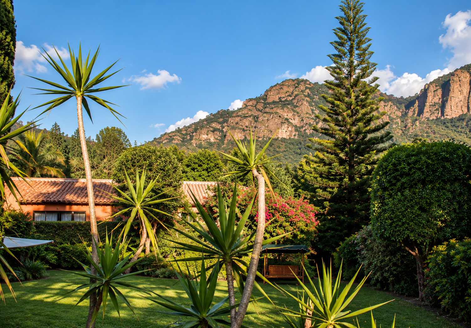 Mountain and garden views at the retreat venue