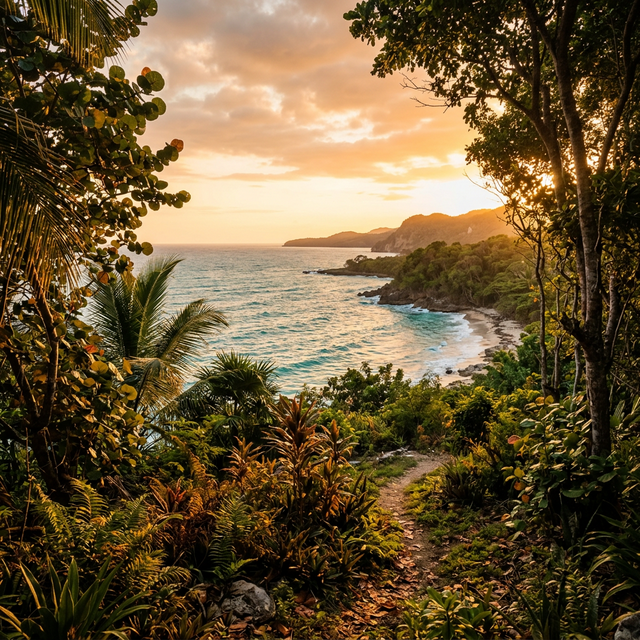 Jamaican coastline at golden hour